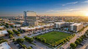 Aerial view of office, retail, multifamily and vacant land properties that qualify as 1031 exchange replacement property