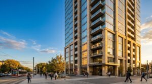 Institutional-grade mixed-use residential and office tower of the type held in a Delaware Statutory Trust